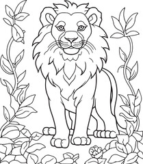 cute lion hand drawn coloring page illustration