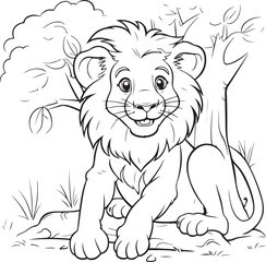 cute lion hand drawn coloring page illustration