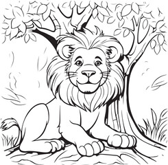 cute lion hand drawn coloring page illustration