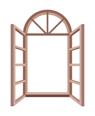 This is an illustration of an open arched window. Windows of classic style buildings, houses, architecture.