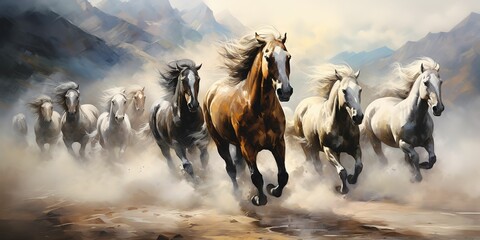 Running horses - obrazy, fototapety, plakaty