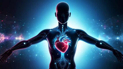 Human heart anatomy in colour background. AI generated