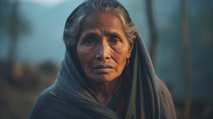 Portrait of an Indian villager at dusk. - obrazy, fototapety, plakaty