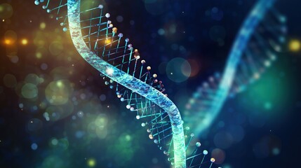 DNA helix in bright colors and spots or examine the role of machine learning. Futuristic concept background. Generative AI.