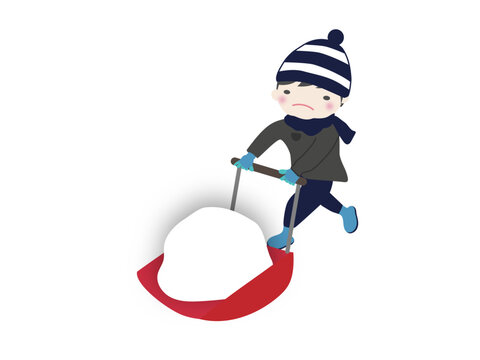 スノーダンプで雪をかく人物のイラスト