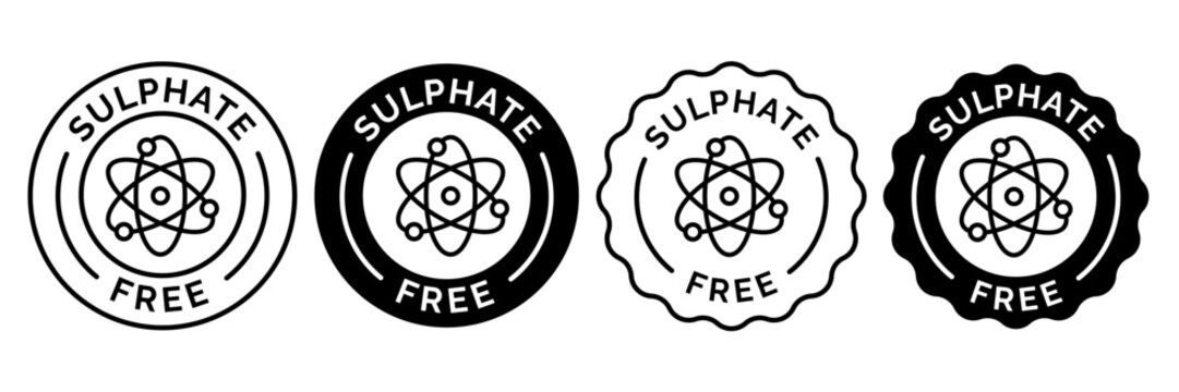 No sulphate or sulfate free icon set vector collection. Sign badge symbol of Zero chemical shampoo, conditioner, cream or moisturizer emblem. For skin care or hair care protection seal for web app ui