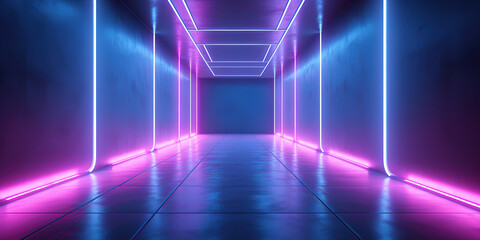 hallway background with glowing neon lines. generative Ai