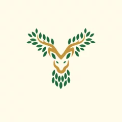 Foto op Canvas tree deer logo design with leaves on baan and antlers © Deanstudio 