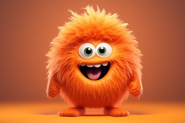 Fototapeta premium Cute orange furry monster 3D cartoon character