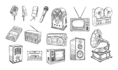 Fototapeta na wymiar old electronics handdrawn collection
