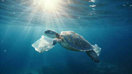 海洋プラスチックとウミガメのイメージ