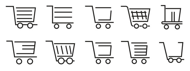 Shopping cart icon vector set, supermarket trolley symbol. Grocery basket line icon. Add to cart symbol.illustration design.