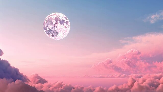 pink sky background with crescent moon