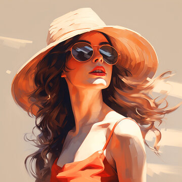 Pretty woman in summer wearing sunglasses and a hat