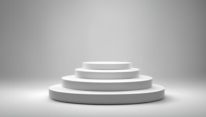 Fototapeta na wymiar White round podium on gray background. 3D rendering