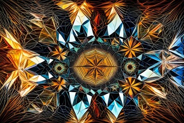 Kaleidoscopic patterns formed by refracted sunlight through prismatic crystals.
