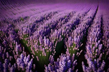 A 3D image of a field of lavender, with detailed textures of the flowers and a calming ambiance