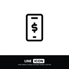 Phone money payment line icon pixel perfect | Vector outline illustration