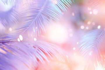 shining abstract background with tropical palm leaves, bokeh background in pastel colors