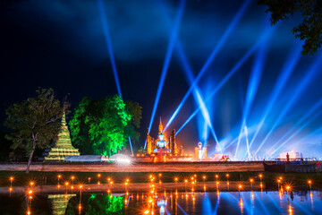 Beautiful scene of The light color Sukhothai Co Lamplighter Loy Kratong Festival at The Sukhothai...