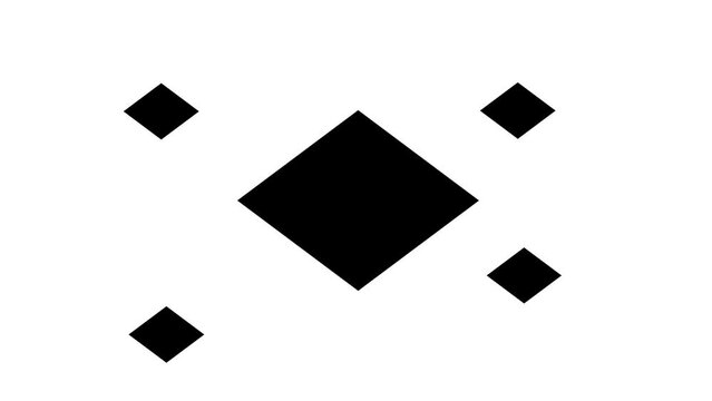 Zoom in and out animation the rhombus symbol. Large black symbol in the center and four small symbols around. Seamless looped 4k animation on white background