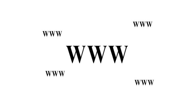 Zoom in and out animation the www symbol. Large black symbol in the center and four small symbols around. Seamless looped 4k animation on white background