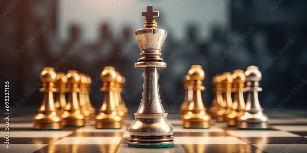 Poster A chess board with a chess piece in the middle. Suitable for strategy and gaming concepts