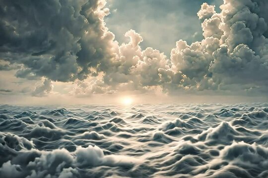Sea of cloud above the atmosphere Generative AI. Virtual video scene animated background