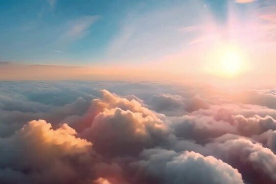 Blue sky above the cloud with evening soft colors Generative AI. Virtual video scene animated background