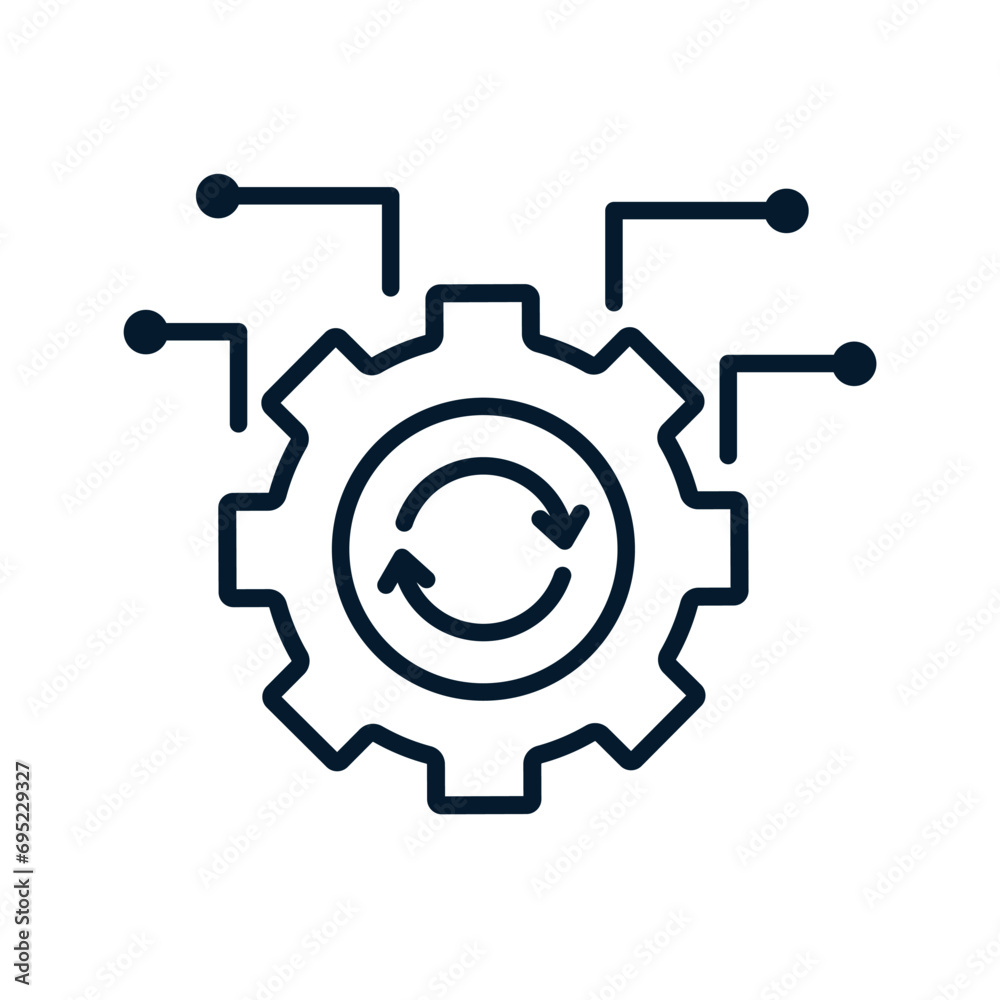 Poster updating, replacing electronics. vector linear icon isolated on white background.