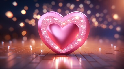 A pink heart-shaped box placed on a wooden floor. This image can be used for various occasions and themes