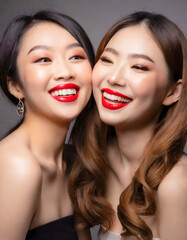 若いアジア人女性二人の笑顔のビューティーイメージ(AI生成)
