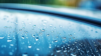 Clean car windshield with multiple water drops on after