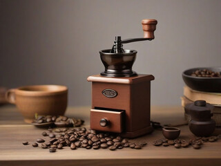 manual chocolate coffee grinder surrounded by coffee groups
