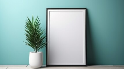 Empty Poster Frame on Turquoise Wall