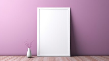 Empty White Poster Mockup Frame on Purple Wall