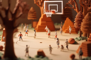 バスケットボール（3D）ジオラマ - obrazy, fototapety, plakaty