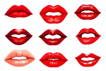 Obraz premium Female human red lips set illustration, simple style
