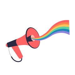 Megaphone with lgbt rainbow. Pride month concept. Vector illustration isolated on white background.