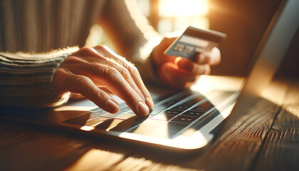 Shopping using online payment with laptop