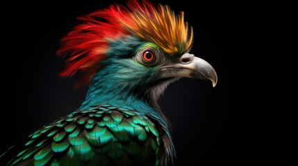 A vibrant bird with a striking red mohawk on its head. Suitable for various creative projects and nature-themed designs