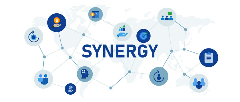 Synergy collaboration concept banner header connected icon set symbol illustration