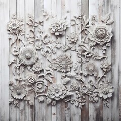 Wooden white decoration wall flowers concept texture relief