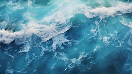 Top View Waves of the Ocean Sea - Background of Seawater Flow Under Light Exposure. A Serene Coastal Scene Capturing the Natural Beauty of Oceanic Waves and Water Movement - obrazy, fototapety, plakaty