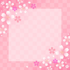 桜の和風フレーム　和柄　市松模様　飾り枠　素材　桜吹雪　お花見　入学　卒業　入園　卒園　ひな祭り　ひなまつり　新春　さくら柄　正方形