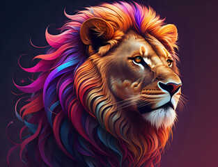Fototapeta premium Löwe mit lila bunter Mähne