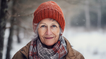 Obraz premium ai generative senior woman in the snow