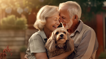 ai generative senior couple with their dog