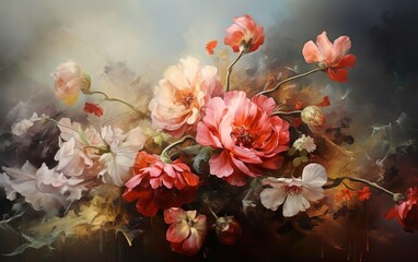 Floral composition. Oil painting of flowers. AI Generative.