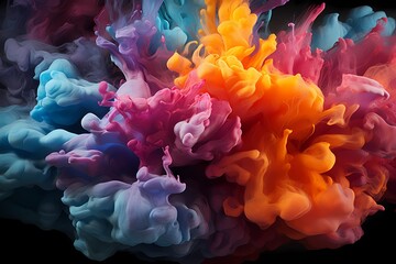 An abstract texture resembling a vibrant explosion of liquid colors frozen in time, capturing a moment of dynamic energy